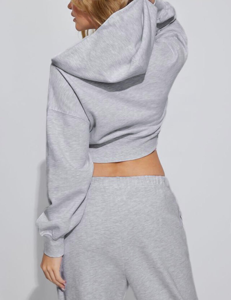 Hooever Womens Cute Workout Cropped Zip Up Drawstring Hoodie Sweatshirt Jacket (Grey, S) - Image 4